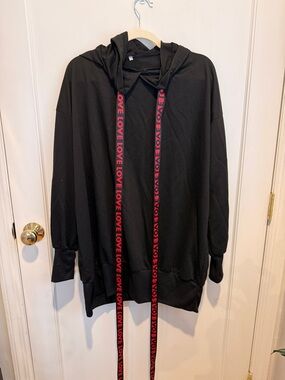 Black Hoodie with Red 'LOVE' Drawstrings